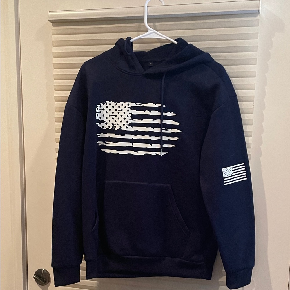 Navy Blue Hoodie with American Flag Design